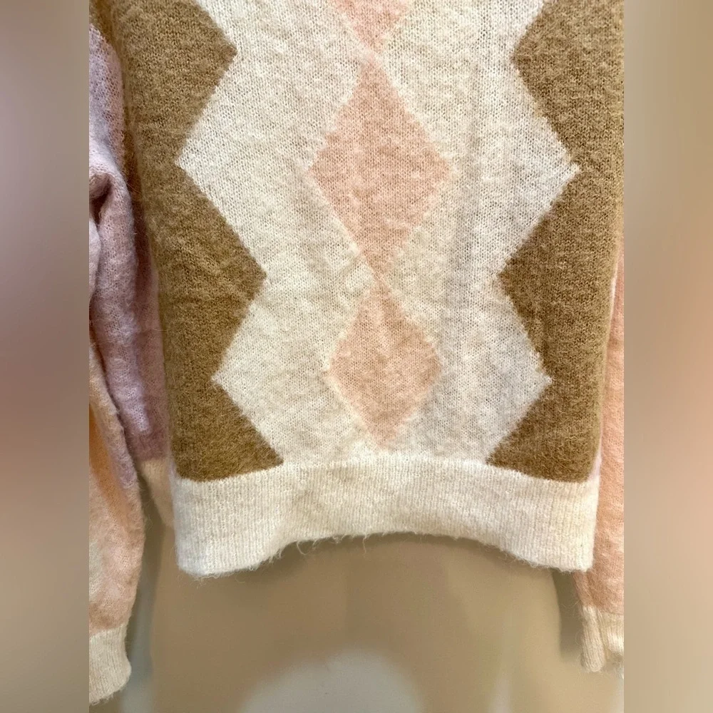 J.Crew Argyle Cropped Crewneck Alpaca and Wool Blend Sweater Size Medium